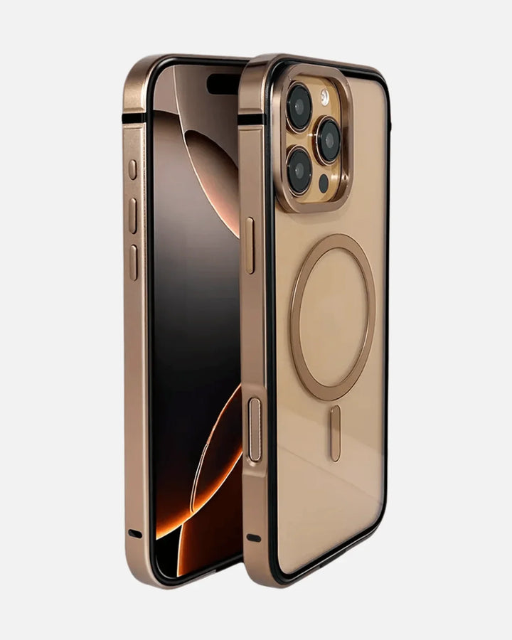 Aluminum Alloy Bezel MagSafe Case for iPhone 16 Pro / Pro Max – Transparent Back (Desert Titanium) - Creslia