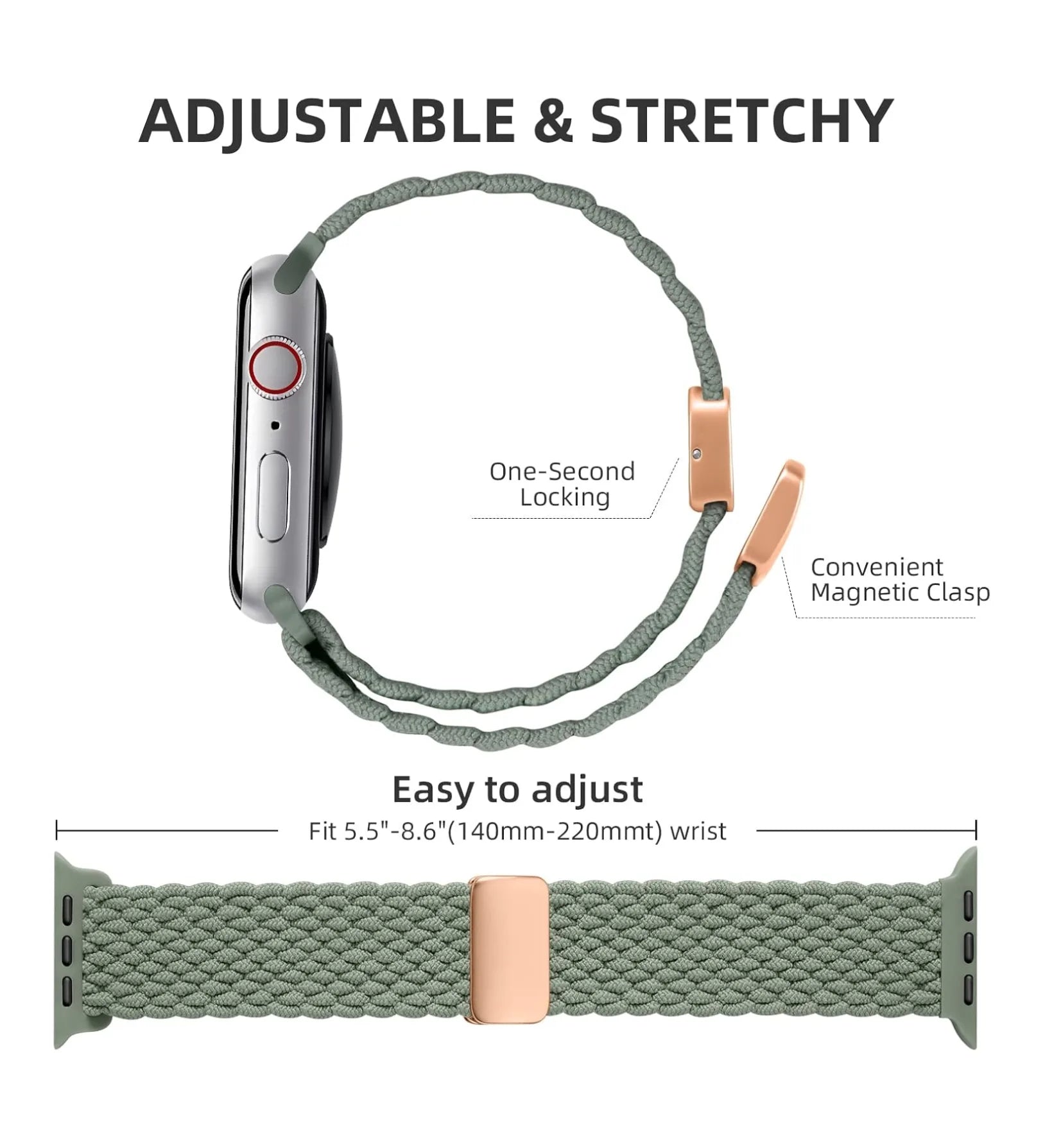 Magnetic Buckle Braided Loop Band for Apple Watch - Green Nylon Strap