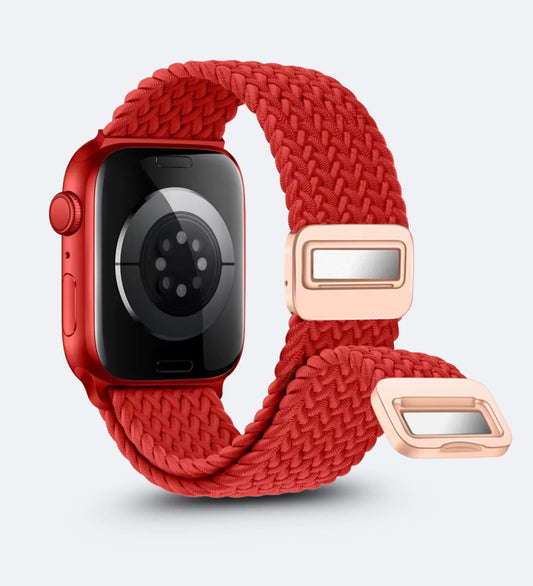 Magnetic Buckle Braided Loop Band for Apple Watch - Red Nylon Strap - Creslia