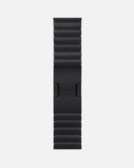 Premium black stainless steel link bracelet band for Apple Watch with secure clasp and sleek design.