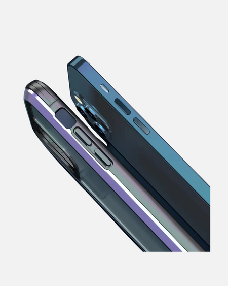 Ares Aurora Aluminum iPhone Case showcasing sleek design and military-grade protection with vibrant iridescent finish.
