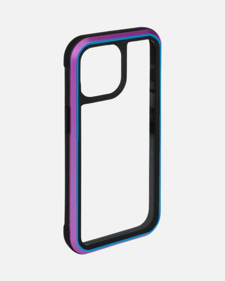 Ares Aurora Aluminum iPhone Case showcasing a sleek design with an iridescent finish and military-grade protection.