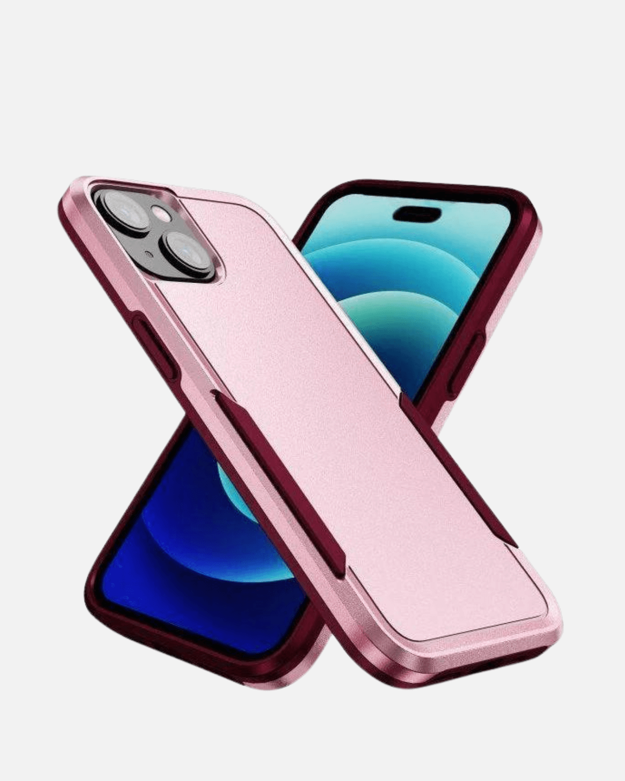 Rose Pink dual-layer shockproof iPhone case showcasing bold design and drop protection.