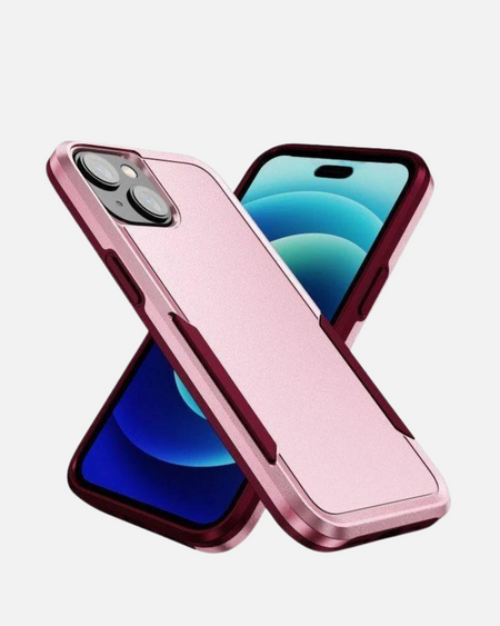 Rose Pink dual-layer shockproof iPhone case showcasing bold design and drop protection.