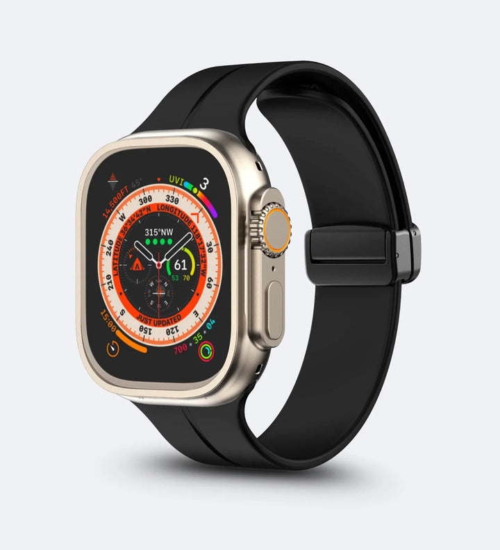 Silicone Magnetic Buckle Apple Watch Band – Black - Creslia