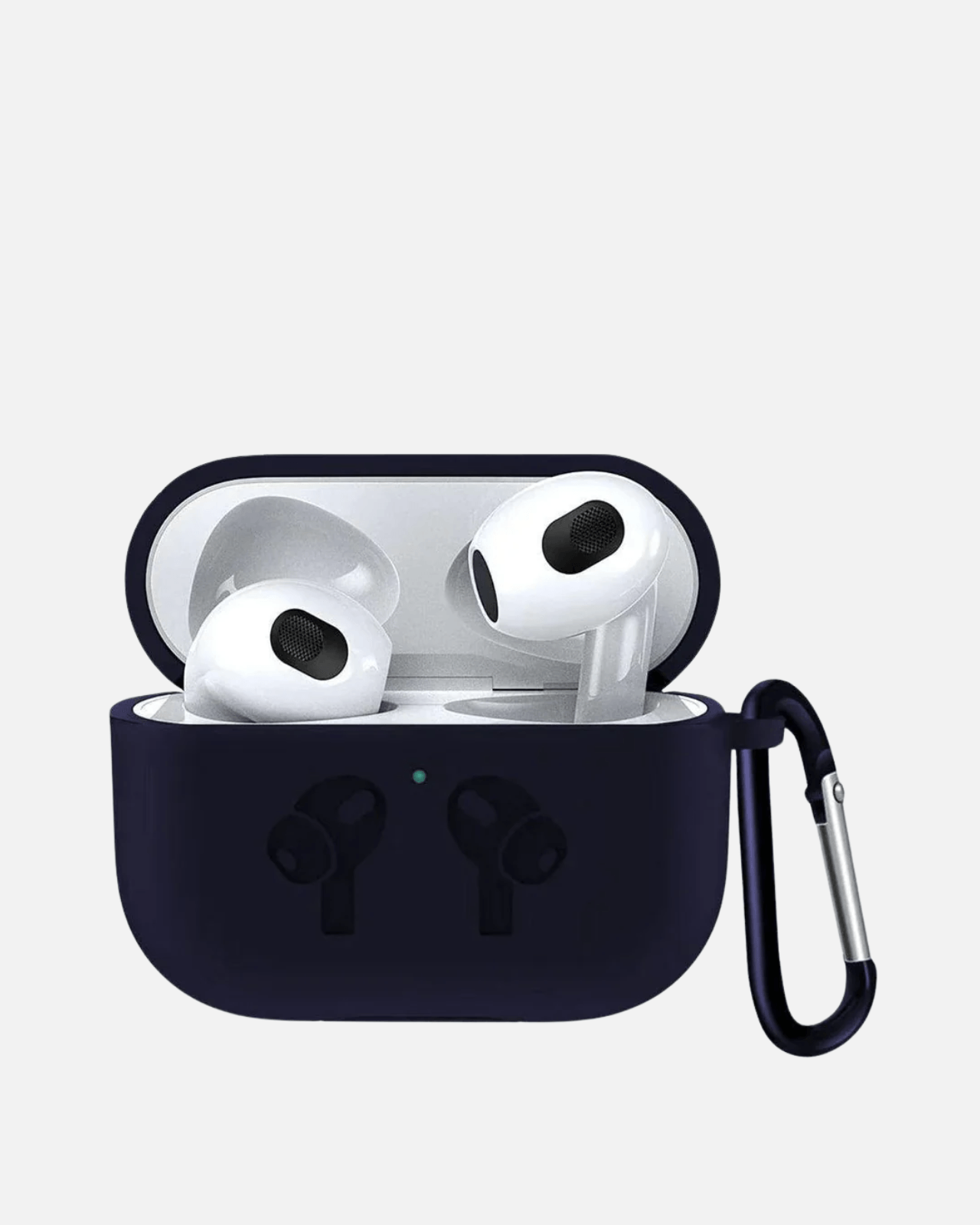 Black soft silicone protective case for AirPods 4th generation, snug fit, compatible with wireless charging.