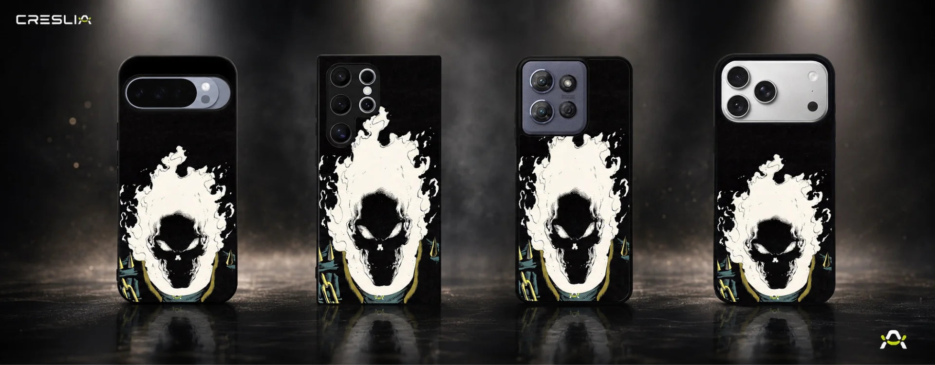 Creslia blazing comic skull phone case - blazing comic skull phone case desktop banner