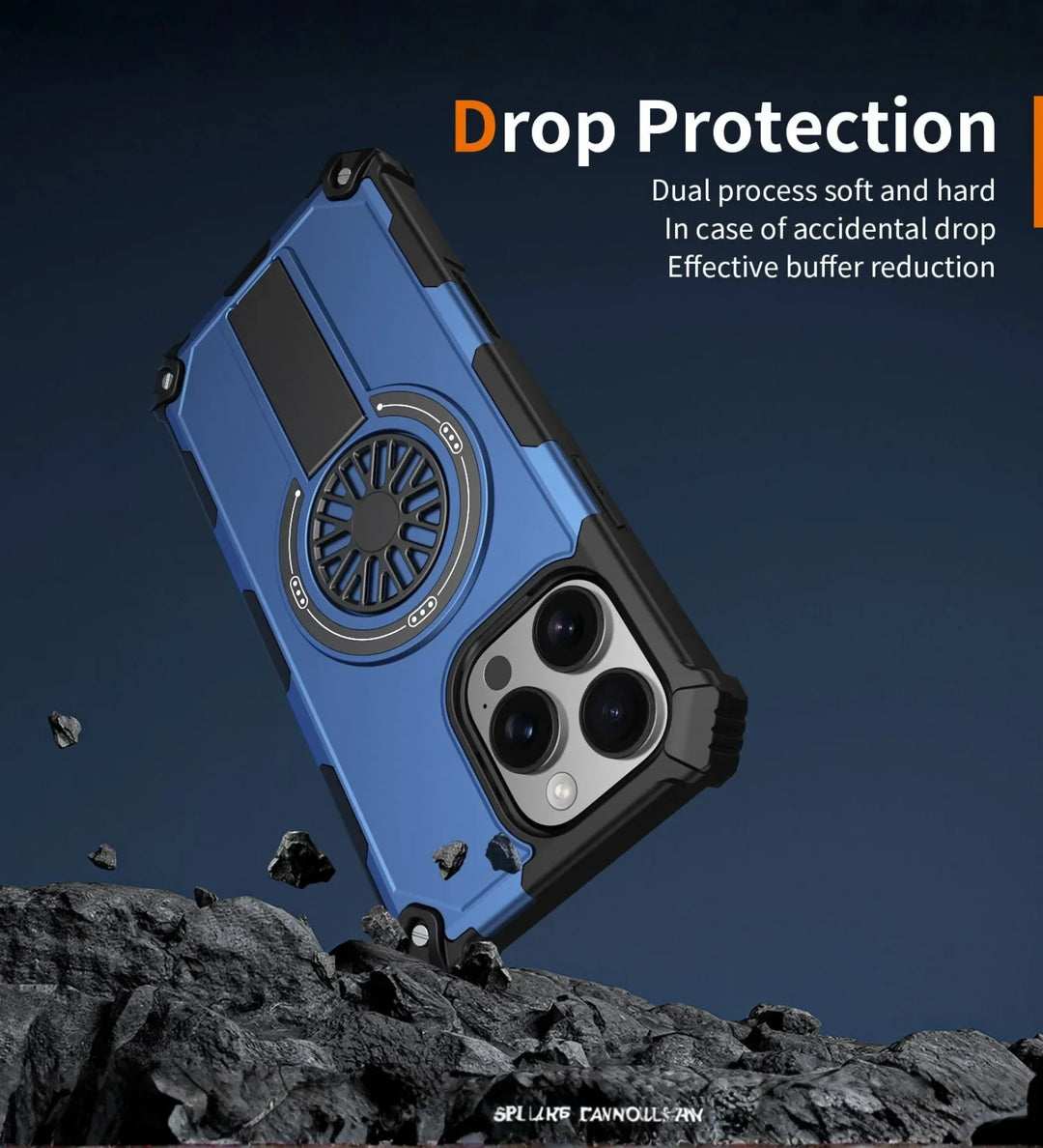 Heavy Duty Magnetic Armor iPhone Case with Kickstand & Spin Wheel - Blue - Creslia