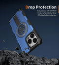 Heavy Duty Magnetic Armor iPhone Case with Kickstand & Spin Wheel - Blue - Creslia