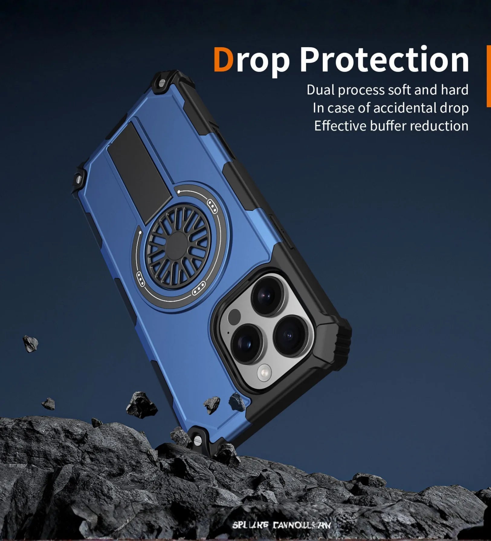 Heavy Duty Magnetic Armor iPhone Case with Kickstand & Spin Wheel - Blue