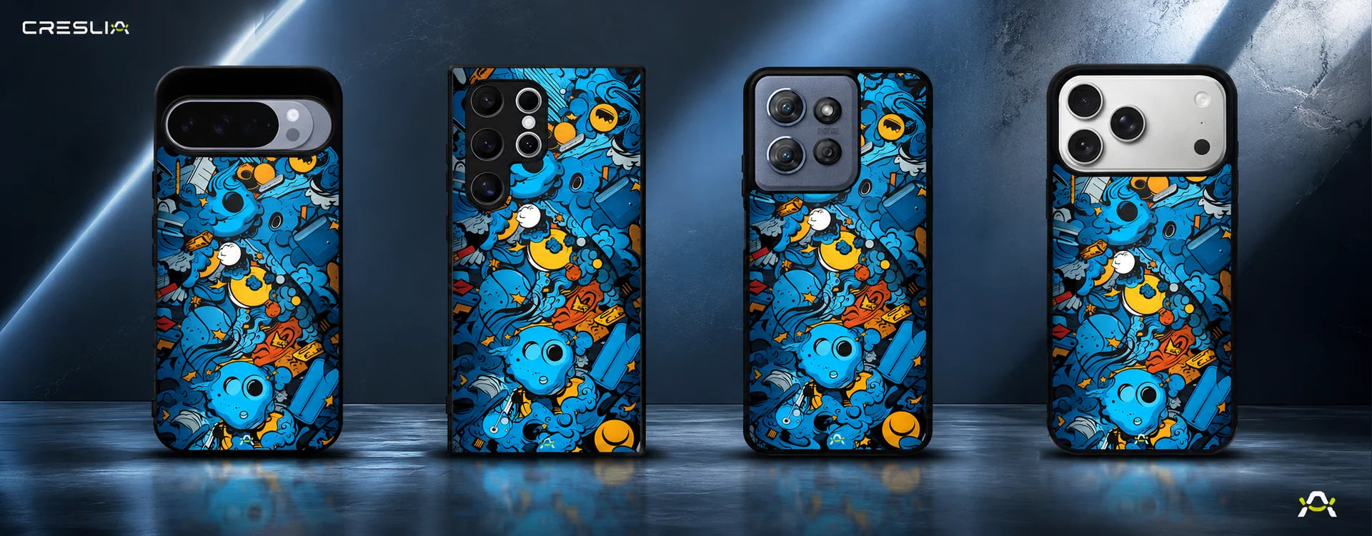 Creslia blue doodle art phone case - blue doodle art phone case desktop banner