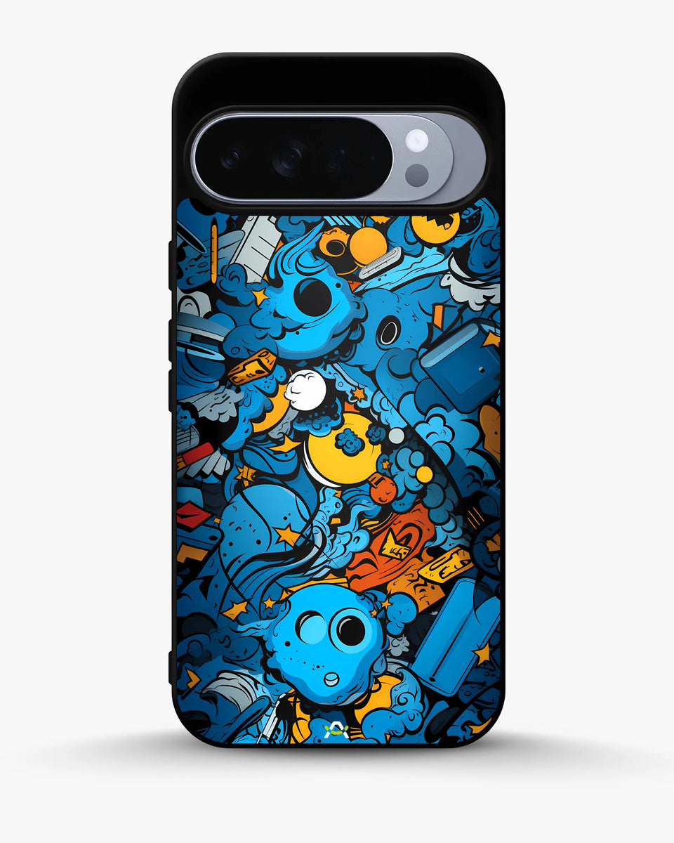 Creslia blue doodle art phone case - blue doodle art phone case google pixel 10 pro xl
