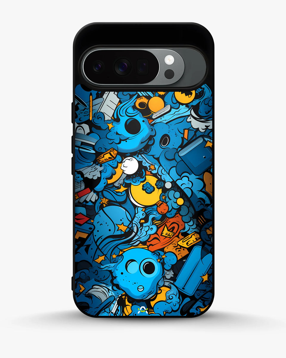 Creslia blue doodle art phone case - blue doodle art phone case google pixel 10 pro