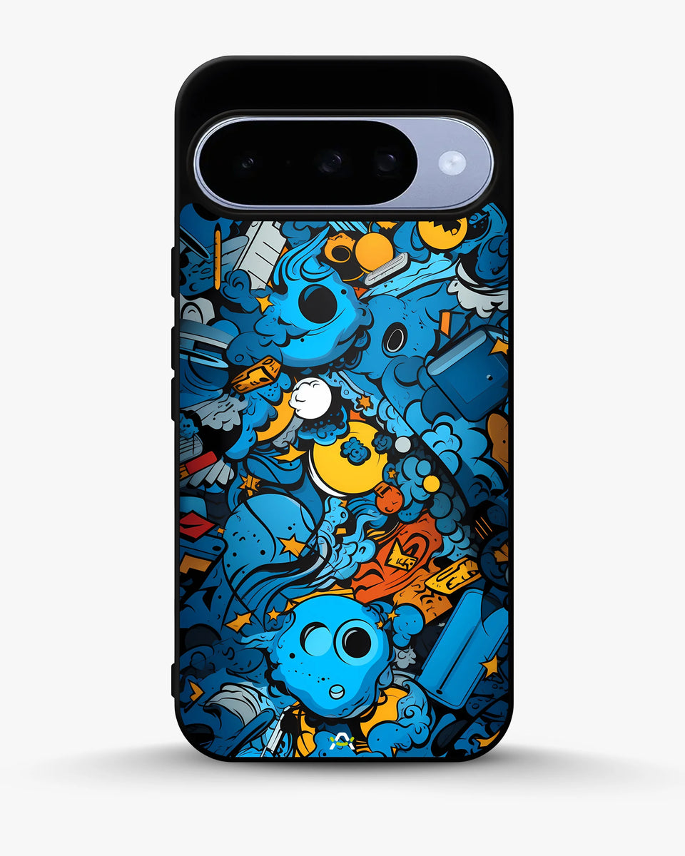Creslia blue doodle art phone case - blue doodle art phone case google pixel 10