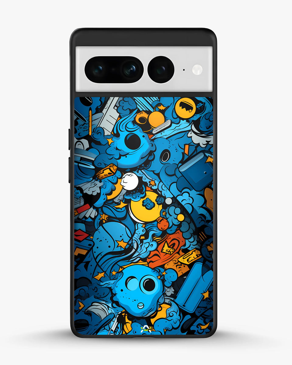 Creslia blue doodle art phone case - blue doodle art phone case google pixel 7 pro