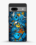Creslia blue doodle art phone case - blue doodle art phone case google pixel 7a