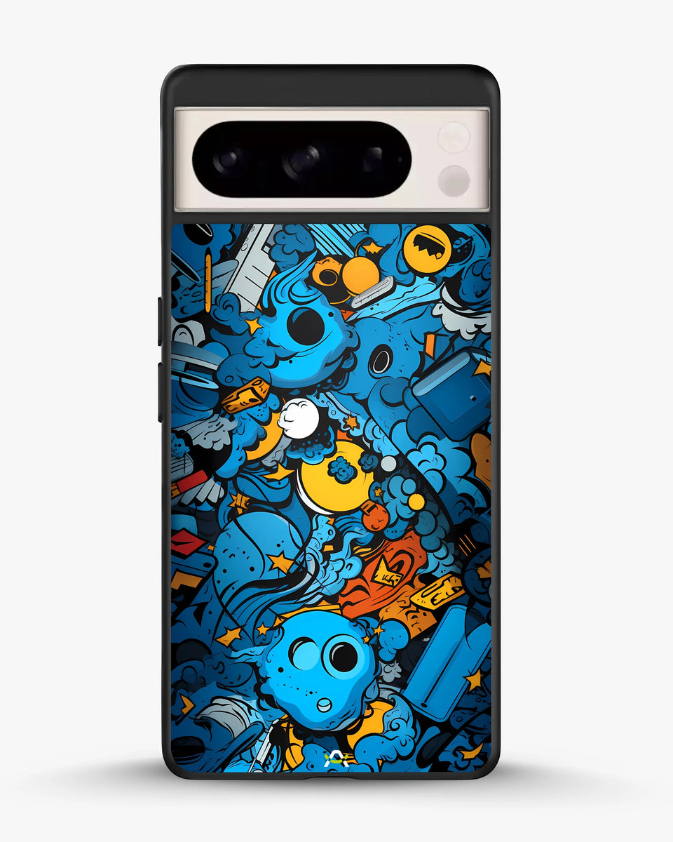 Creslia blue doodle art phone case - blue doodle art phone case google pixel 8 pro