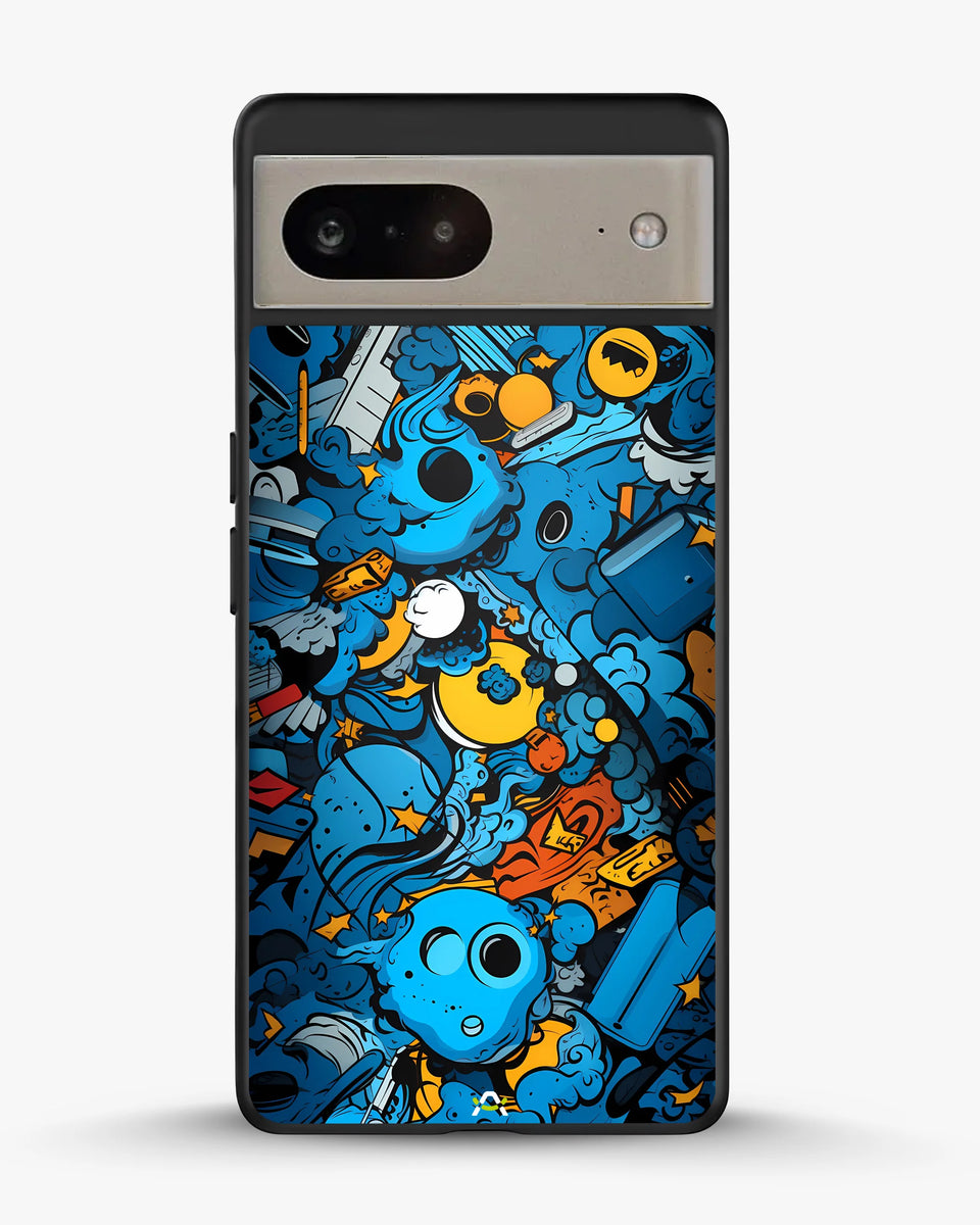 Creslia blue doodle art phone case - blue doodle art phone case google pixel 8