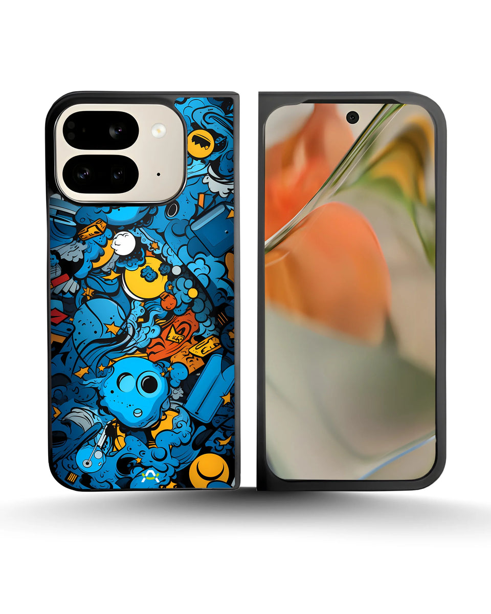 Creslia blue doodle art phone case - blue doodle art phone case google pixel 9 pro fold