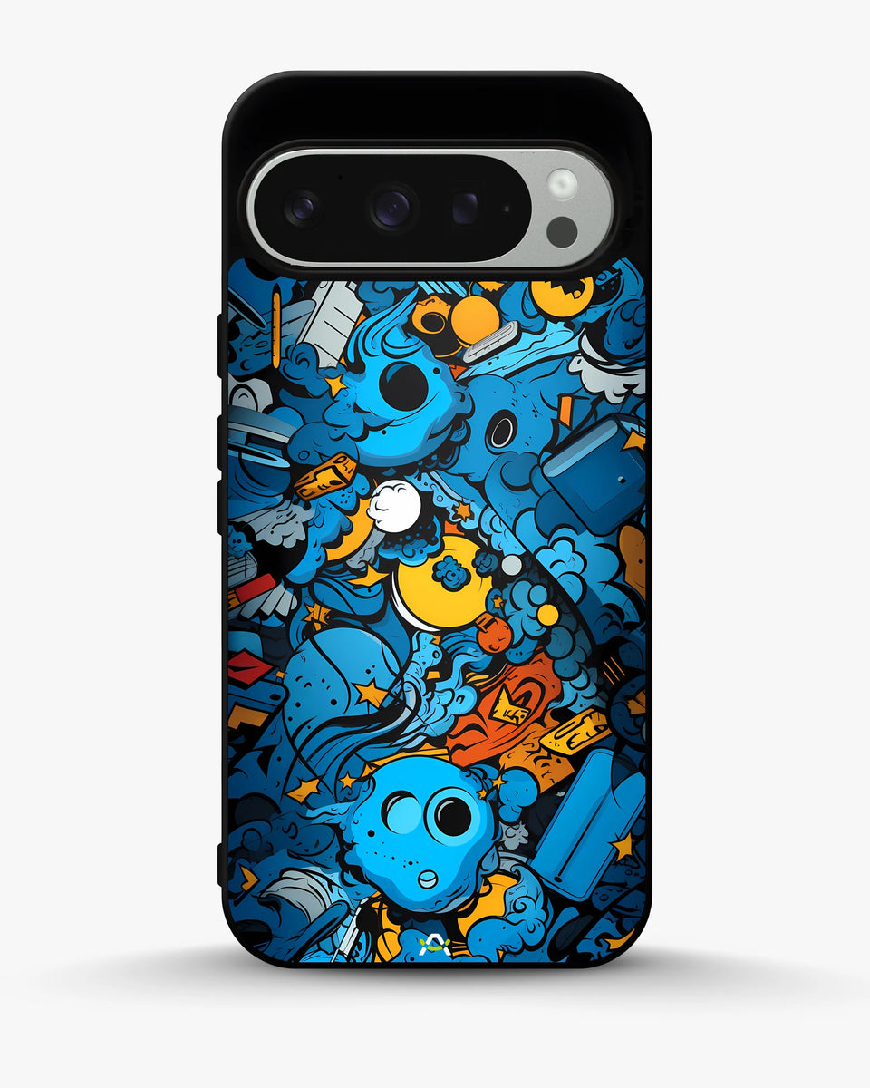 Creslia blue doodle art phone case - blue doodle art phone case google pixel 9 pro