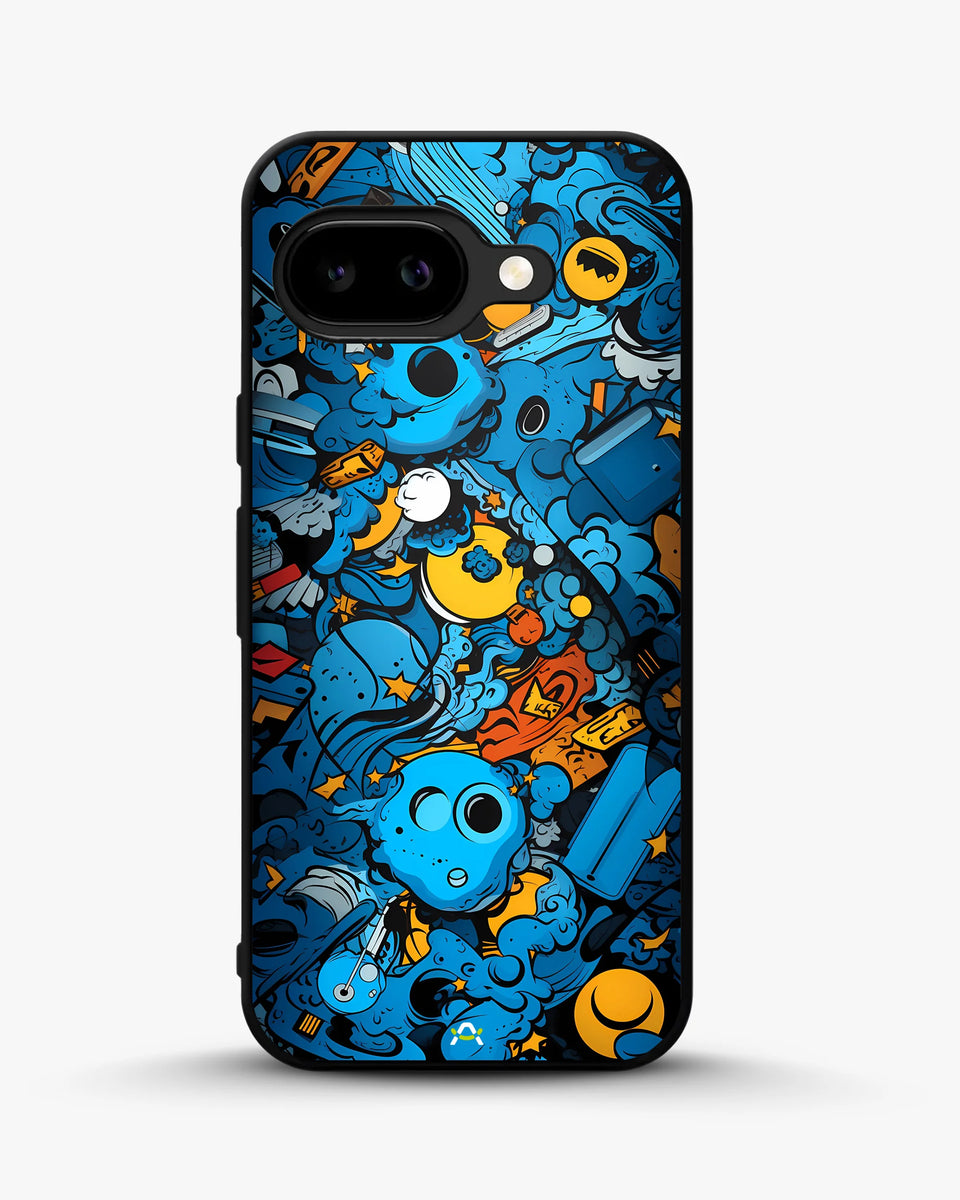 Creslia blue doodle art phone case - blue doodle art phone case google pixel 9a