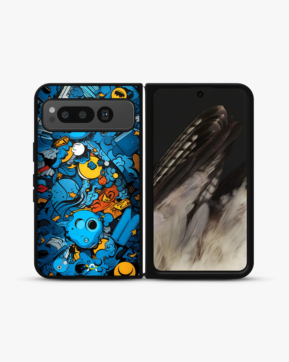Creslia blue doodle art phone case - blue doodle art phone case google pixel fold