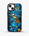 Creslia blue doodle art phone case - blue doodle art phone case iphone 14 plus