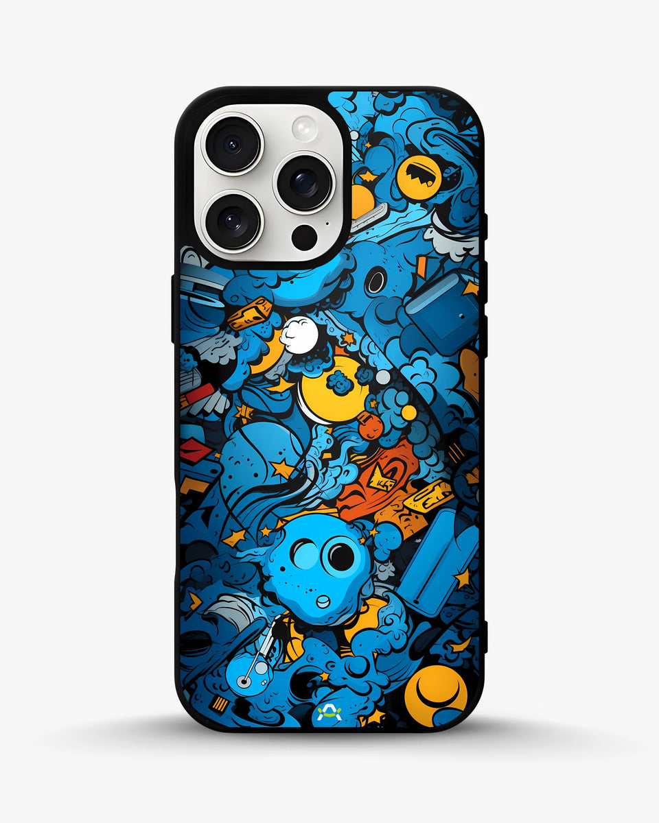 Creslia blue doodle art phone case - blue doodle art phone case iphone 15 pro max