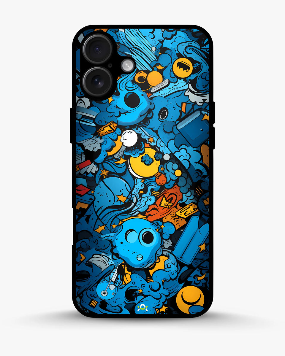 Creslia blue doodle art phone case - blue doodle art phone case iphone 16