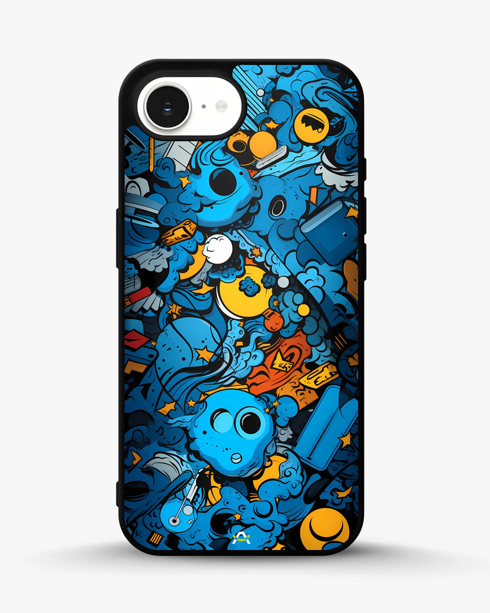 Creslia blue doodle art phone case - blue doodle art phone case iphone 16e