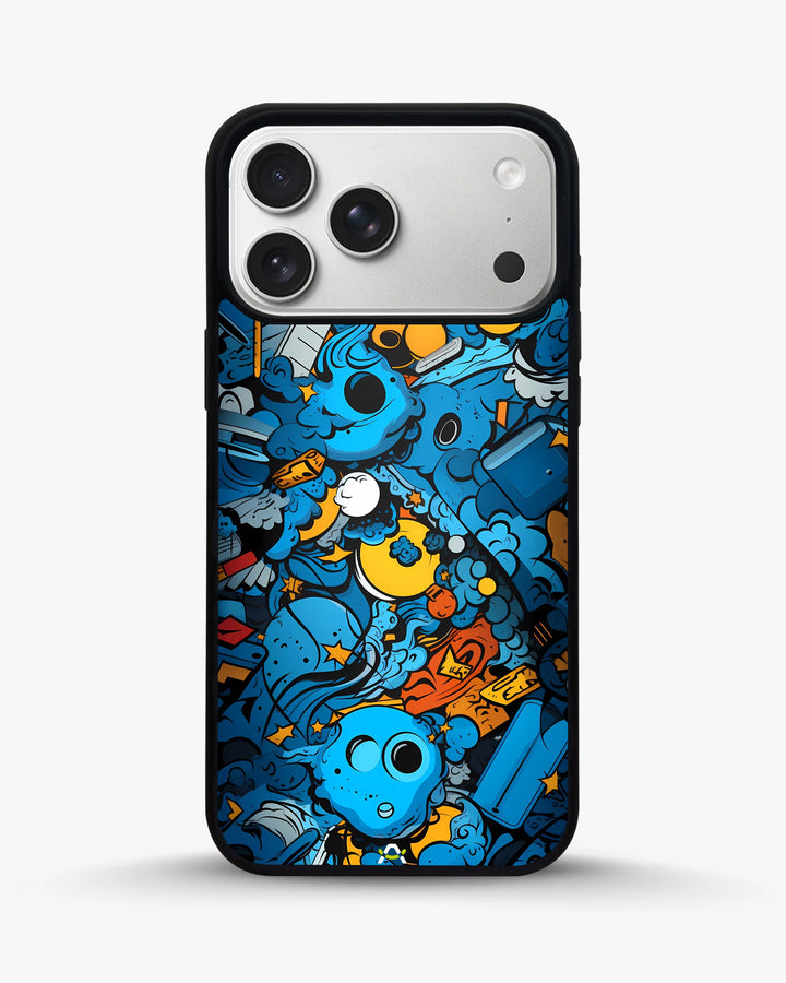 Creslia blue doodle art phone case - blue doodle art phone case iphone 17 pro max