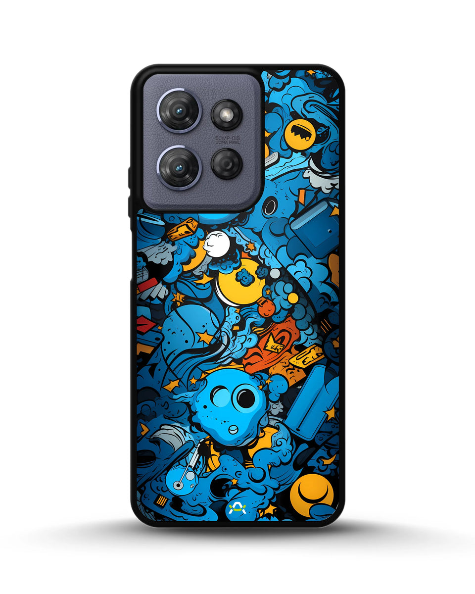 Creslia blue doodle art phone case - blue doodle art phone case moto g power 2025