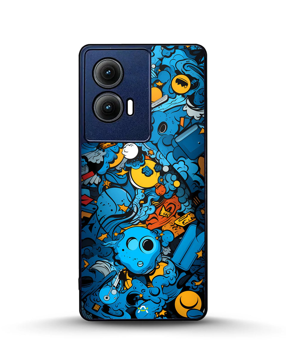 Creslia blue doodle art phone case - blue doodle art phone case motorola edge 2024