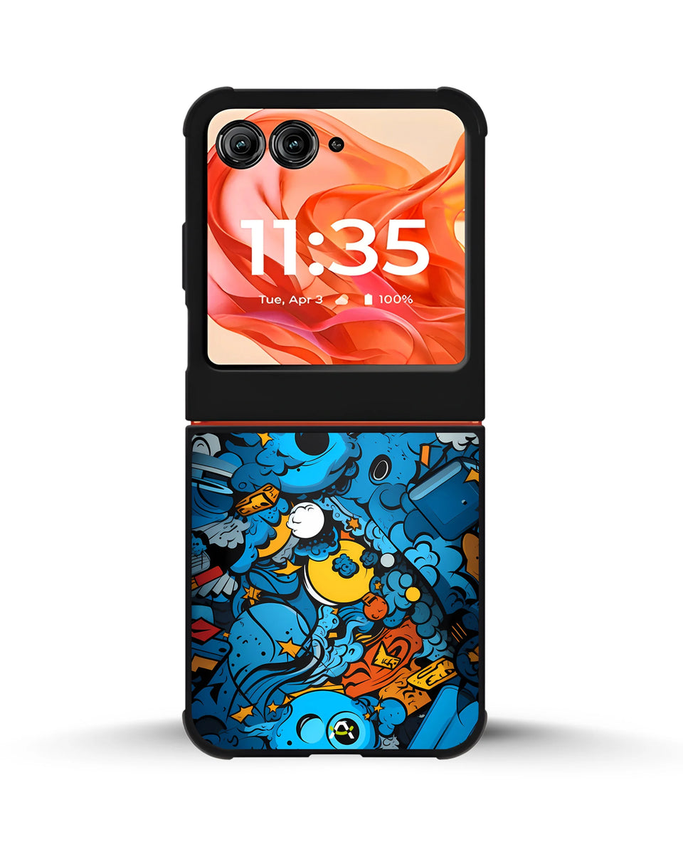 Creslia blue doodle art phone case - blue doodle art phone case motorola razr 2025