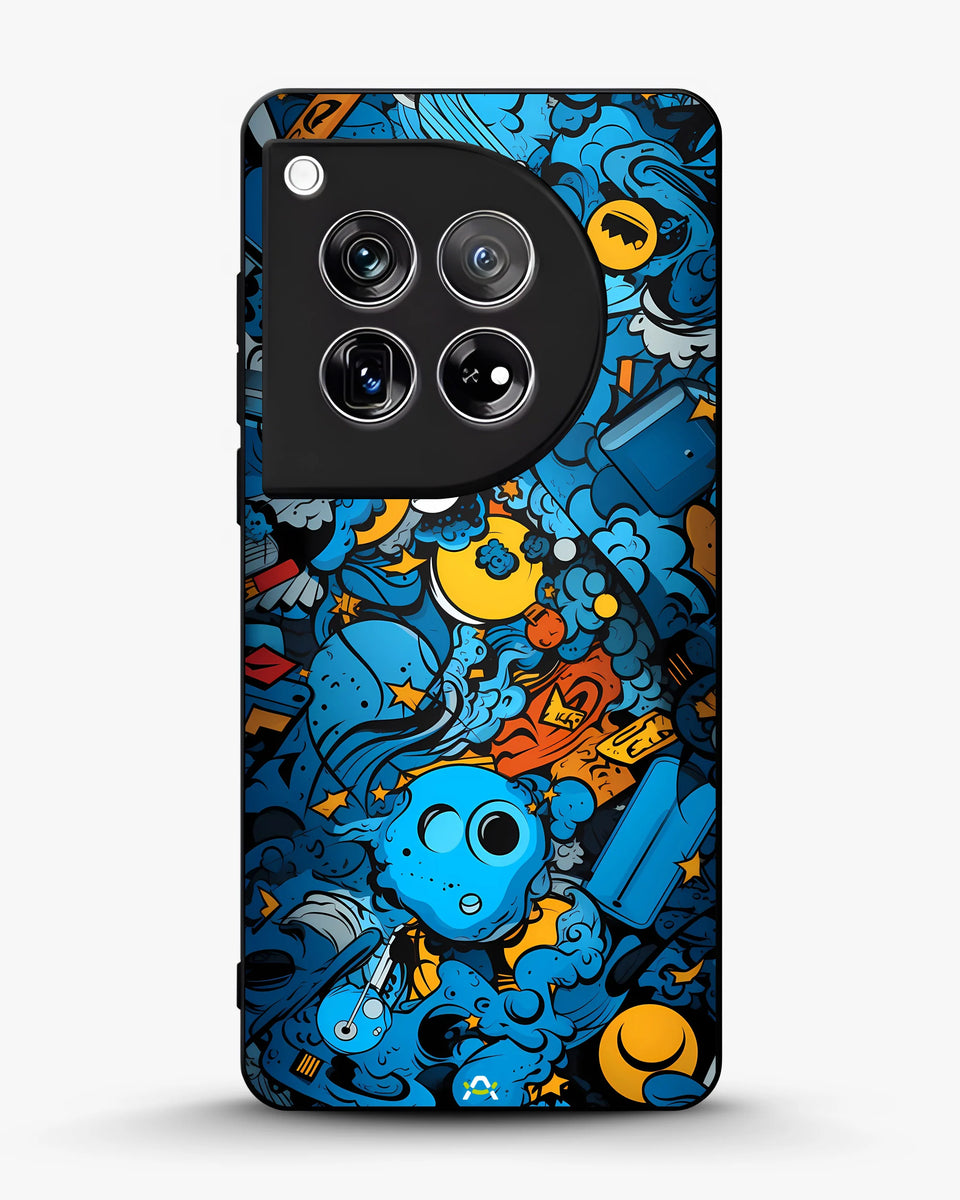 Creslia blue doodle art phone case - blue doodle art phone case oneplus 12r