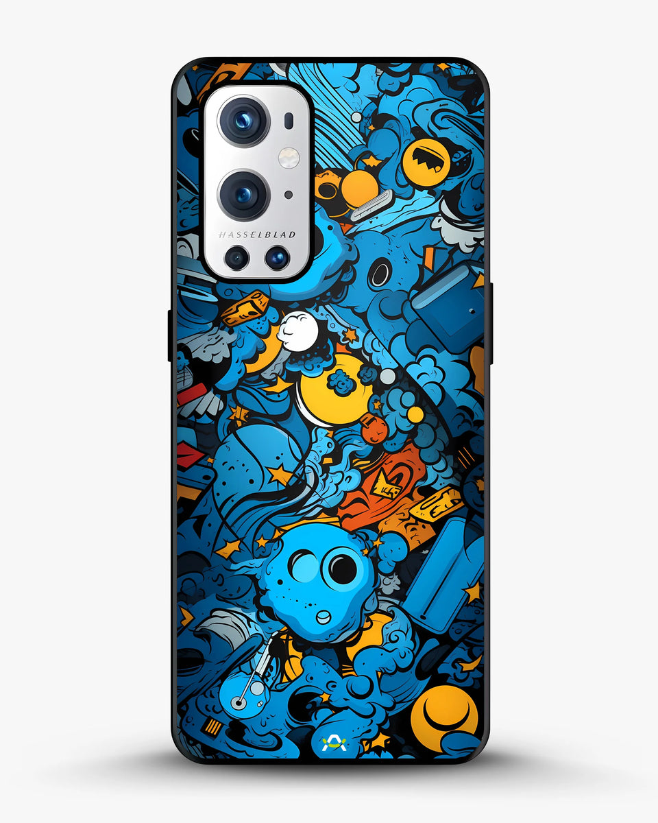 Creslia blue doodle art phone case - blue doodle art phone case oneplus 9 pro