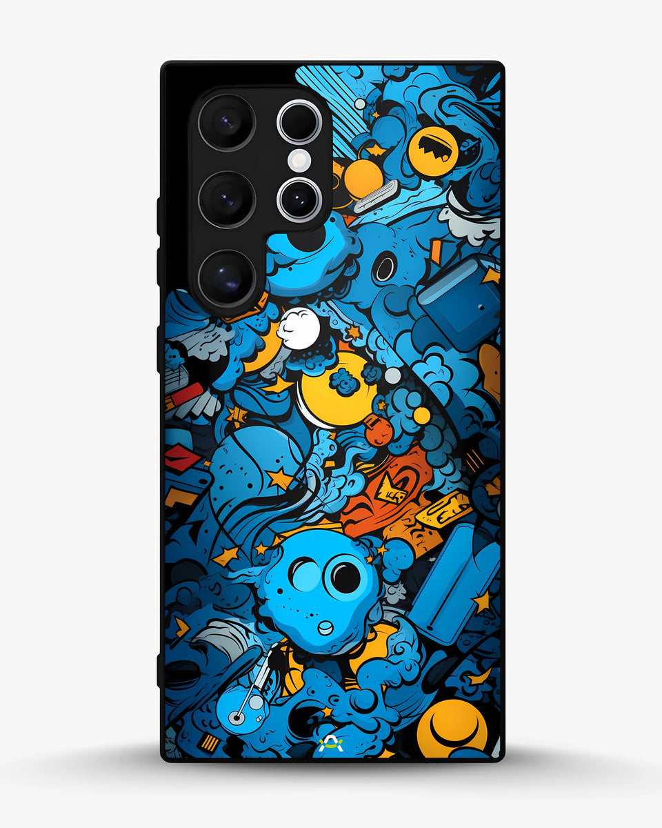 Creslia blue doodle art phone case - blue doodle art phone case samsung galaxy s22 ultra