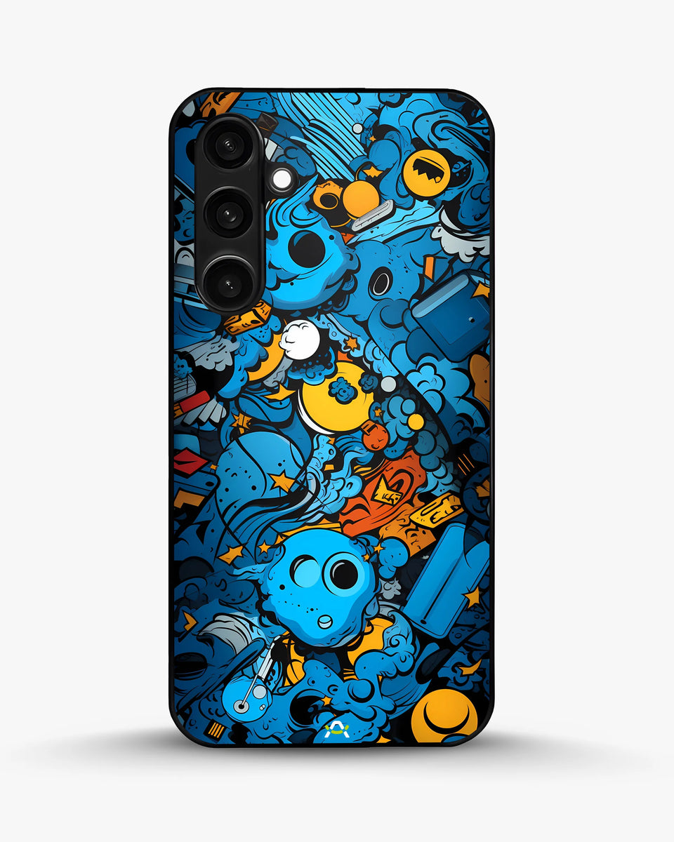 Creslia blue doodle art phone case - blue doodle art phone case samsung galaxy s23 fe