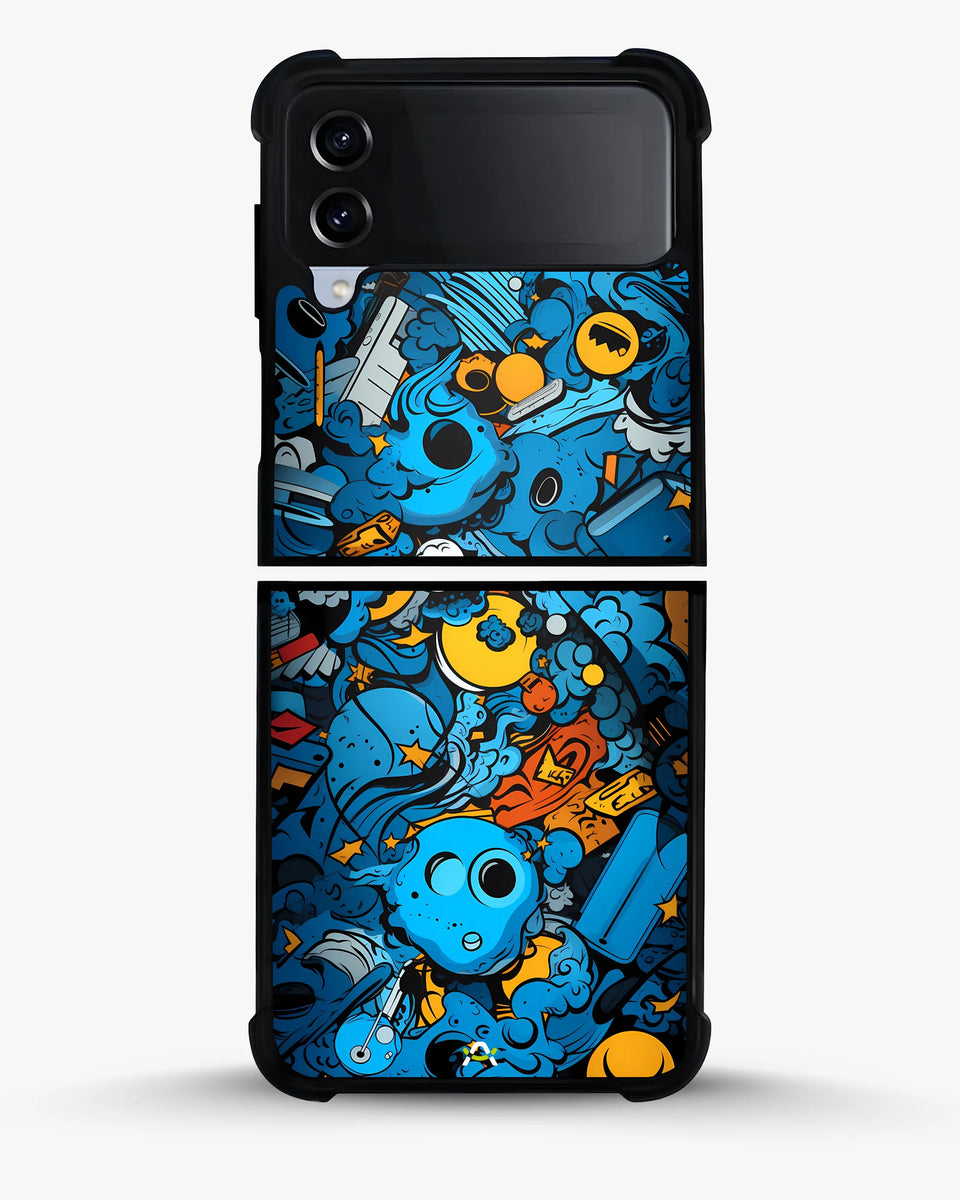 Creslia blue doodle art phone case - blue doodle art phone case samsung galaxy z flip 4