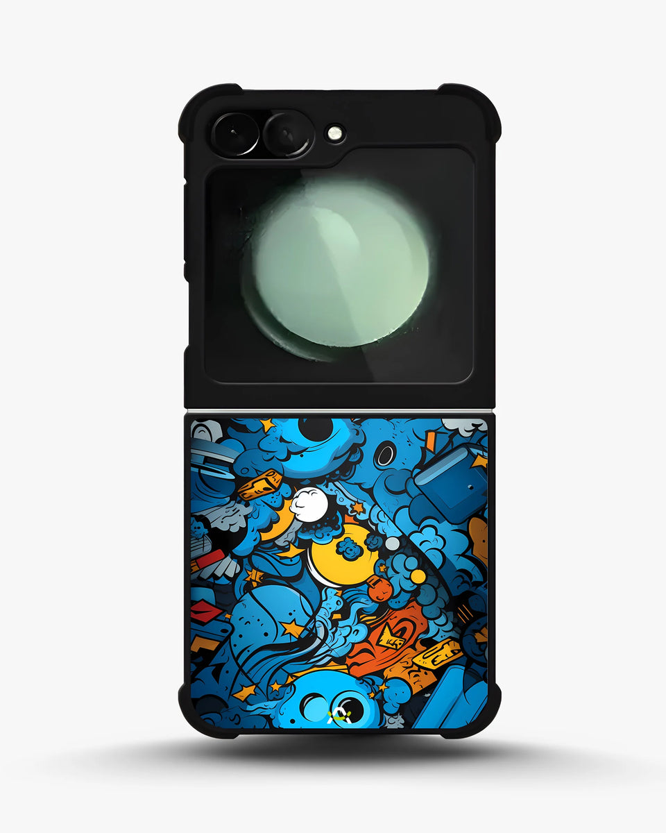 Creslia blue doodle art phone case - blue doodle art phone case samsung galaxy z flip 5
