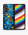 Creslia blue doodle art phone case - blue doodle art phone case samsung galaxy z fold 4