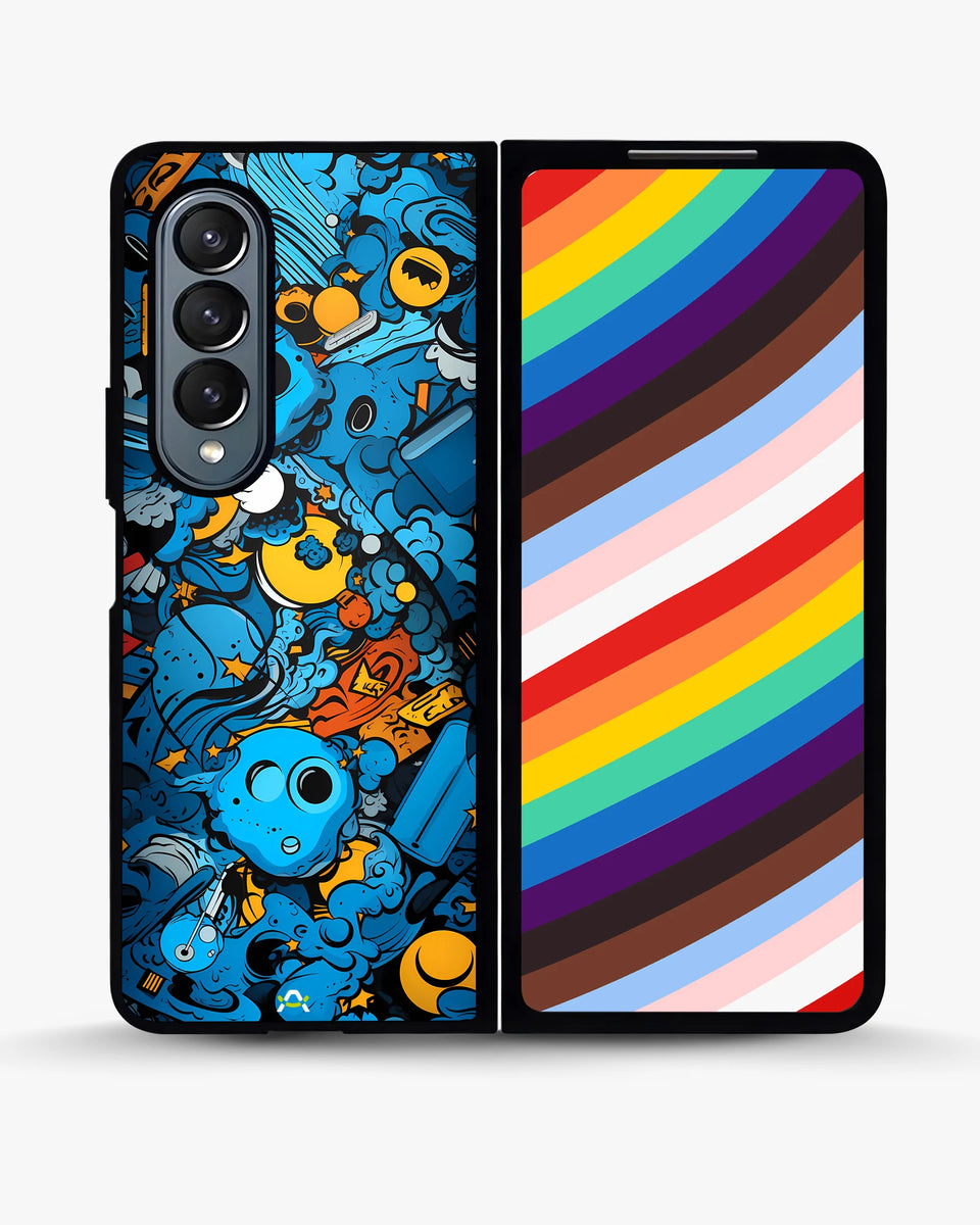 Creslia blue doodle art phone case - blue doodle art phone case samsung galaxy z fold 4