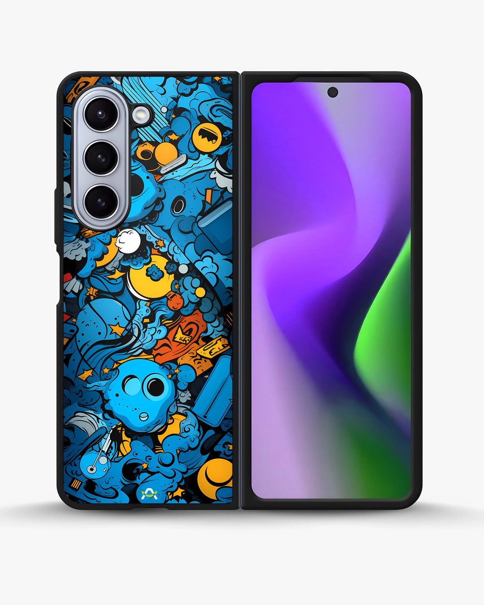 Creslia blue doodle art phone case - blue doodle art phone case samsung galaxy z fold 5
