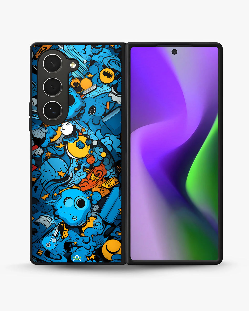 Creslia blue doodle art phone case - blue doodle art phone case samsung galaxy z fold 6