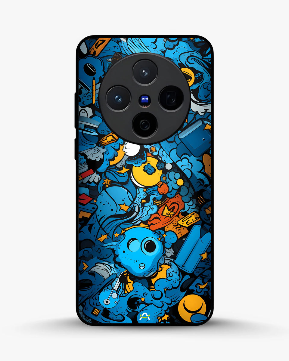 Creslia blue doodle art phone case - blue doodle art phone case vivo x200