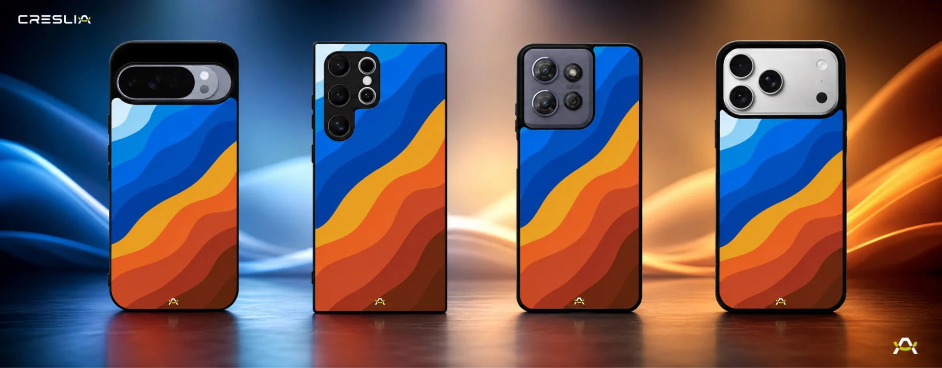 Creslia blue orange wave phone case - blue orange wave phone case desktop banner