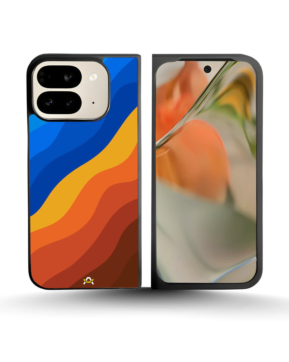 Creslia blue orange wave phone case - blue orange wave phone case google pixel 10 pro fold