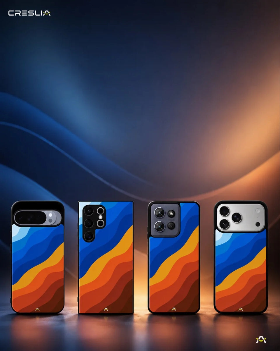 Creslia blue orange wave phone case - blue orange wave phone case mobile banner