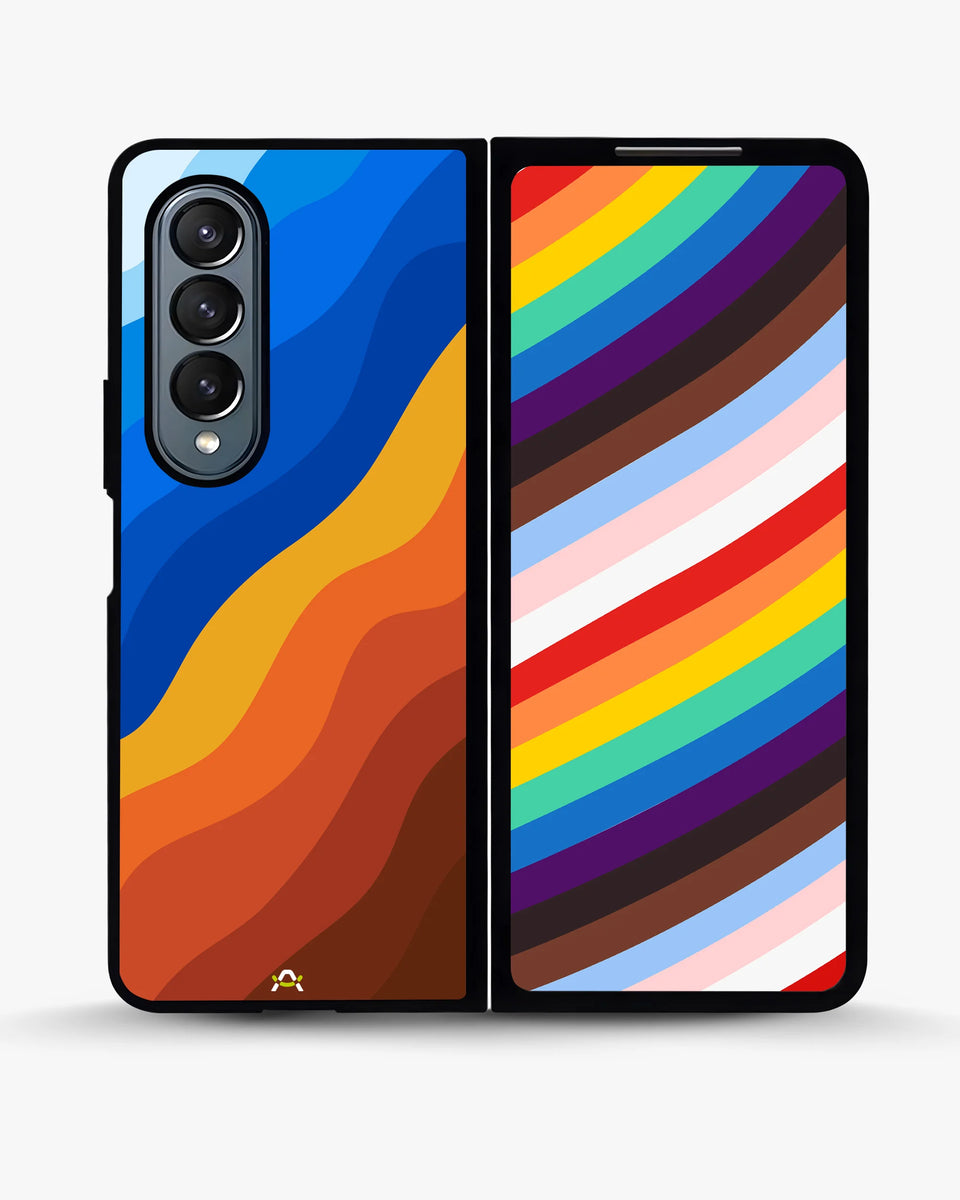 Creslia blue orange wave phone case - blue orange wave phone case samsung galaxy z fold 4