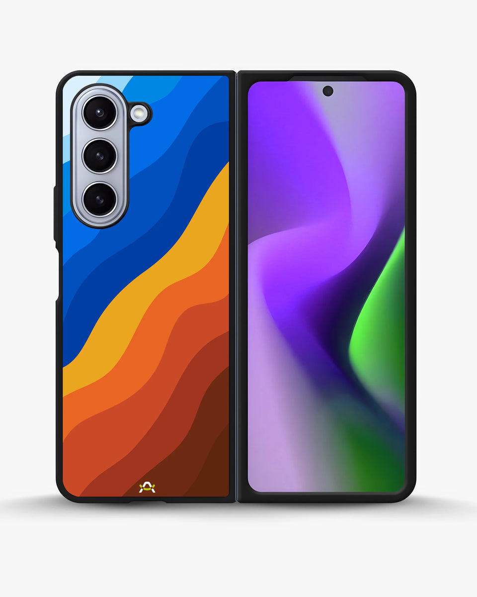 Creslia blue orange wave phone case - blue orange wave phone case samsung galaxy z fold 5